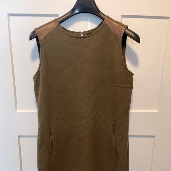 Massimo Dutti Dresses & Skirts - Massimo Dutti olive green sheath dress with leather detail/trim, Medium